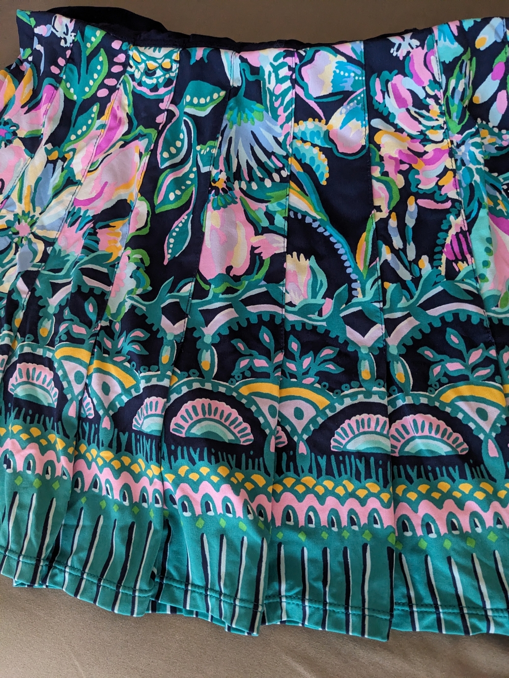 Lilly Pulitzer Navy Floral Circle Skirt with Pink & Teal Accents